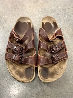 Birkenstock Brown Three-Strap Leather Sandals